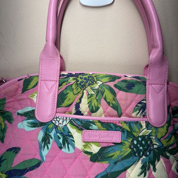 Vera Bradley Satchel Tropical Paradise Purse Handle Strap Pink & Green Floral - Picture 2 of 13